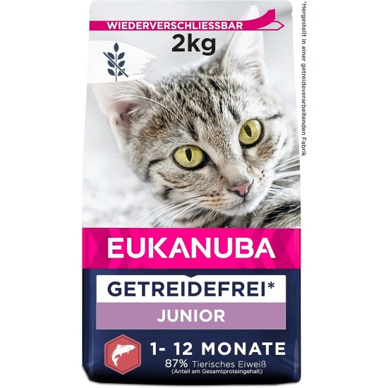 Eukanuba Senior Katzenfutter trocken getreidefrei - Premium Trockenfutter mit viel Lachs für ältere Katzen, 2kg Eukanuba Senior Katzenfutter trocken getreidefrei - Premium Trockenfutter mit viel Lachs für ältere Katzen, 2kg