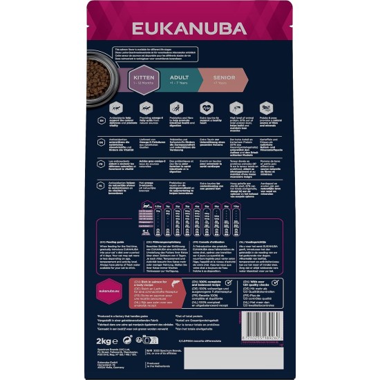 Eukanuba Senior Katzenfutter trocken getreidefrei - Premium Trockenfutter mit viel Lachs für ältere Katzen, 2kg Eukanuba Senior Katzenfutter trocken getreidefrei - Premium Trockenfutter mit viel Lachs für ältere Katzen, 2kg