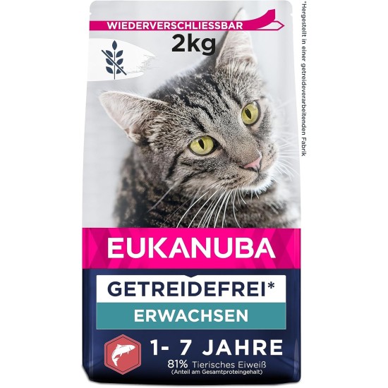 Eukanuba Senior Katzenfutter trocken getreidefrei - Premium Trockenfutter mit viel Lachs für ältere Katzen, 2kg Eukanuba Senior Katzenfutter trocken getreidefrei - Premium Trockenfutter mit viel Lachs für ältere Katzen, 2kg