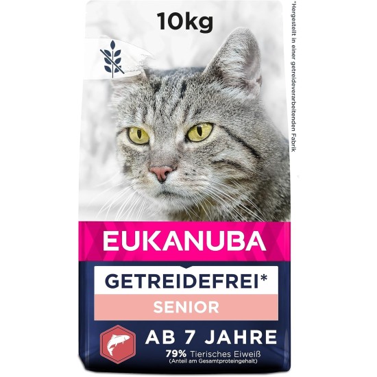 Eukanuba Senior Katzenfutter trocken getreidefrei - Premium Trockenfutter mit viel Lachs für ältere Katzen, 2kg Eukanuba Senior Katzenfutter trocken getreidefrei - Premium Trockenfutter mit viel Lachs für ältere Katzen, 2kg