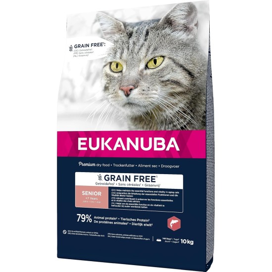Eukanuba Senior Katzenfutter trocken getreidefrei - Premium Trockenfutter mit viel Lachs für ältere Katzen, 2kg Eukanuba Senior Katzenfutter trocken getreidefrei - Premium Trockenfutter mit viel Lachs für ältere Katzen, 2kg