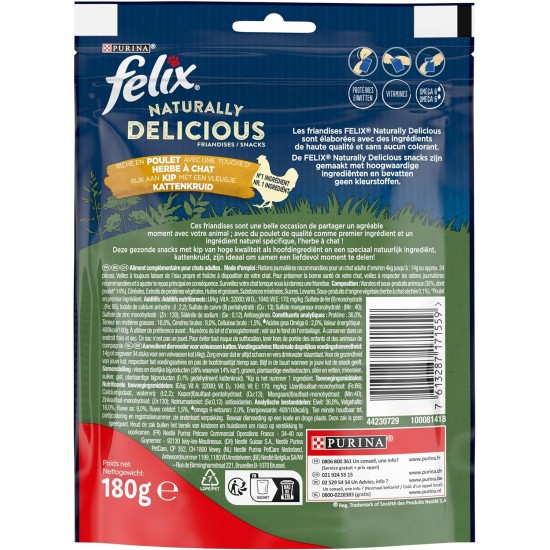 FELIX Naturally Delicious Snacks | Adult | Treats for Cats | Chicken with a Touch of Grass | 180 g FELIX Naturally Delicious Snacks | Adult | Treats for Cats | Chicken with a Touch of Grass | 180 g