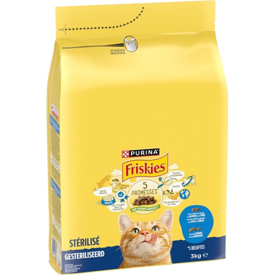 FRISKIES Cat Complete Food for Sterilised Adult Cats with Salmon, Tuna and Vegetables Complete Food for Sterilised Cats Bag 3 kg FRISKIES Cat Complete Food for Sterilised Adult Cats with Salmon, Tuna and Vegetables Complete Food for Sterilised Cats Bag 3 kg