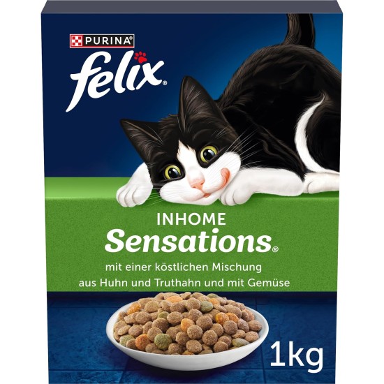 Felix Inhome Sensations Cat Dry Food (with Chicken Grain and Addition of Garden Green) 1 kg Box