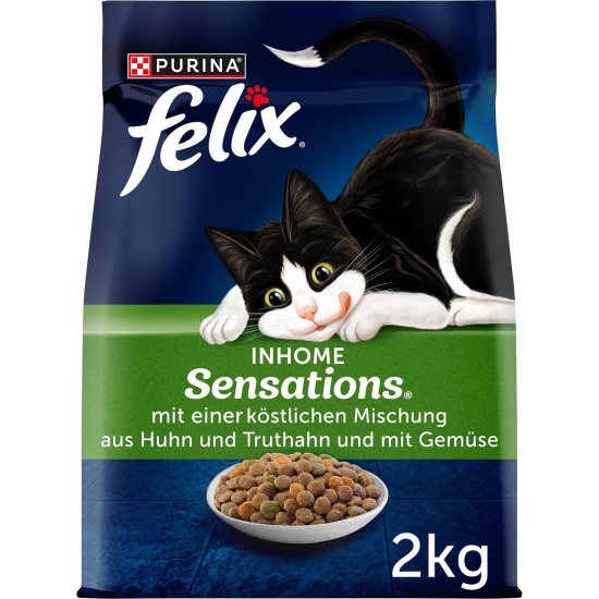 Felix Inhome sensations Cat food dry for domestic cats, with chicken & vegetables, 6 packs (6 x 2kg) Felix Inhome sensations Cat food dry for domestic cats, with chicken & vegetables, 6 packs (6 x 2kg)