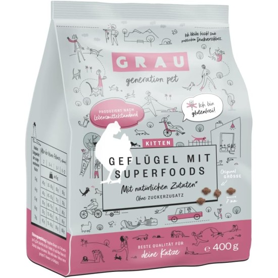 GRAU The Original - Dry Food for Cats - Kittens - Poultry with Superfoods, Pack of 1 (1 x 400 g), Gluten-Free, for Kittens GRAU The Original - Dry Food for Cats - Kittens - Poultry with Superfoods, Pack of 1 (1 x 400 g), Gluten-Free, for Kittens