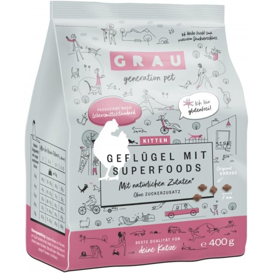 GRAU The Original - Dry Food for Cats - Kittens - Poultry with Superfoods, Pack of 1 (1 x 400 g), Gluten-Free, for Kittens GRAU The Original - Dry Food for Cats - Kittens - Poultry with Superfoods, Pack of 1 (1 x 400 g), Gluten-Free, for Kittens