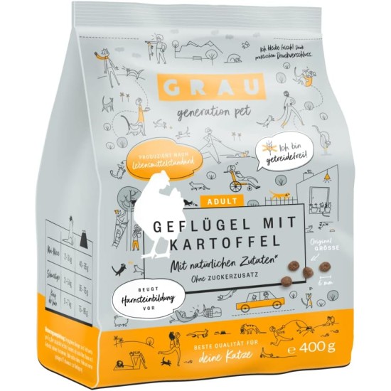 GRAU The Original Dry Food for Cats - Poultry with Potato, Pack of 1 (1 x 400 g), Grain-Free, for Adult Cats GRAU The Original Dry Food for Cats - Poultry with Potato, Pack of 1 (1 x 400 g), Grain-Free, for Adult Cats