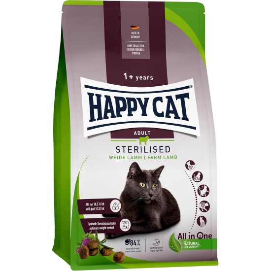 Happy Cat 70583 - Sterilised Adult Willow Lamb - Dry Cat Food for Sterilised Cats and Hangovers - 300 g Content Happy Cat 70583 - Sterilised Adult Willow Lamb - Dry Cat Food for Sterilised Cats and Hangovers - 300 g Content