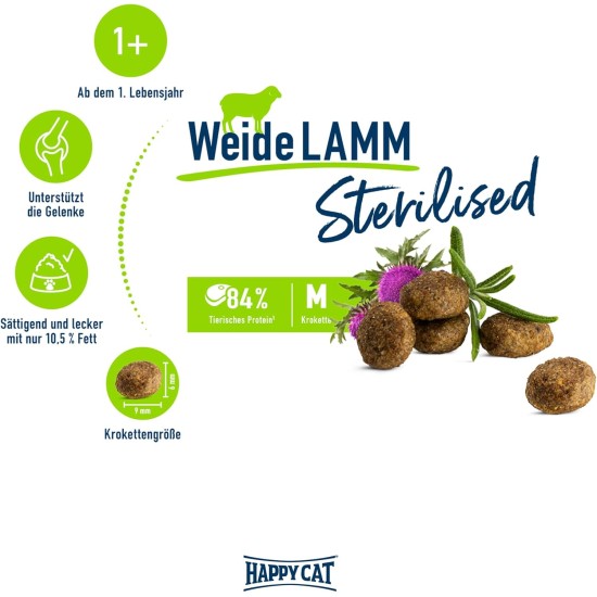 Happy Cat 70584 - Sterilised Adult Willow Lamb - Dry Cat Food for Sterilised Cats and Hangovers - 1.3 kg Content Happy Cat 70584 - Sterilised Adult Willow Lamb - Dry Cat Food for Sterilised Cats and Hangovers - 1.3 kg Content