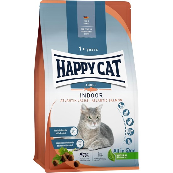 Happy Cat 70587 - Indoor Adult Atlantik Salmon - Dry Cat Food for Adult Cats and Hangovers - 300 g Content Happy Cat 70587 - Indoor Adult Atlantik Salmon - Dry Cat Food for Adult Cats and Hangovers - 300 g Content