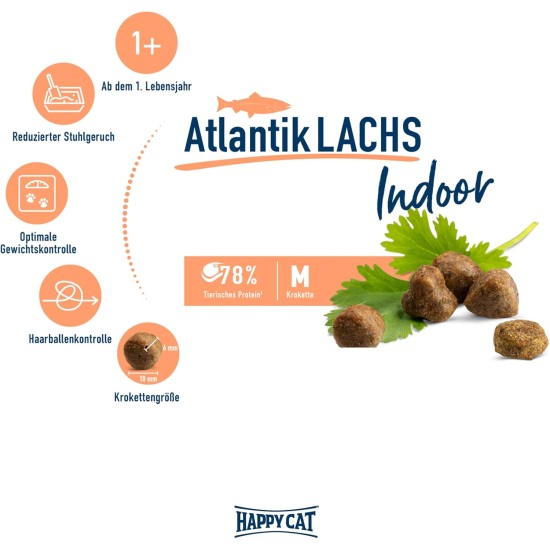 Happy Cat 70588 - Indoor Adult Atlantik Salmon - Dry Cat Food for Adult Cats and Hangovers - 1.3 kg Content Happy Cat 70588 - Indoor Adult Atlantik Salmon - Dry Cat Food for Adult Cats and Hangovers - 1.3 kg Content