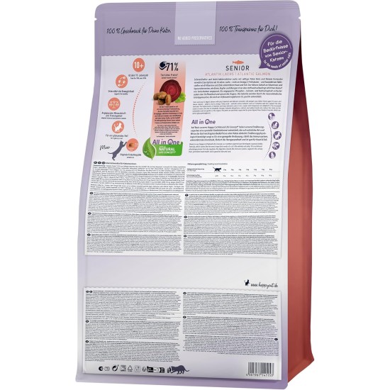 Happy Cat 70610 Senior Atlantik Salmon Dry Cat Food for Seniors from 8 Years of Age 300 g Content Happy Cat 70610 Senior Atlantik Salmon Dry Cat Food for Seniors from 8 Years of Age 300 g Content