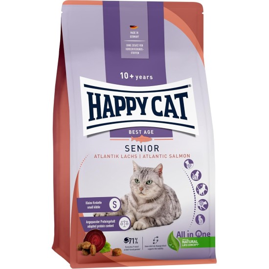 Happy Cat 70610 Senior Atlantik Salmon Dry Cat Food for Seniors from 8 Years of Age 300 g Content Happy Cat 70610 Senior Atlantik Salmon Dry Cat Food for Seniors from 8 Years of Age 300 g Content