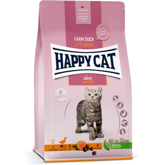 Happy Cat Young Junior Land Duck 70543 Dry Cat Food for Young Cats from 4th Month 300 g Content Happy Cat Young Junior Land Duck 70543 Dry Cat Food for Young Cats from 4th Month 300 g Content