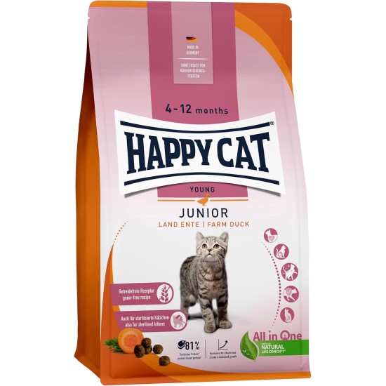 Happy Cat Young Junior Land Duck 70543 Dry Cat Food for Young Cats from 4th Month 300 g Content Happy Cat Young Junior Land Duck 70543 Dry Cat Food for Young Cats from 4th Month 300 g Content