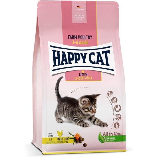 Happy Cat Young Kitten Land Poultry 70534 Dry Cat Food for Cat Babies from 5 Week of Life 300 g Content Happy Cat Young Kitten Land Poultry 70534 Dry Cat Food for Cat Babies from 5 Week of Life 300 g Content