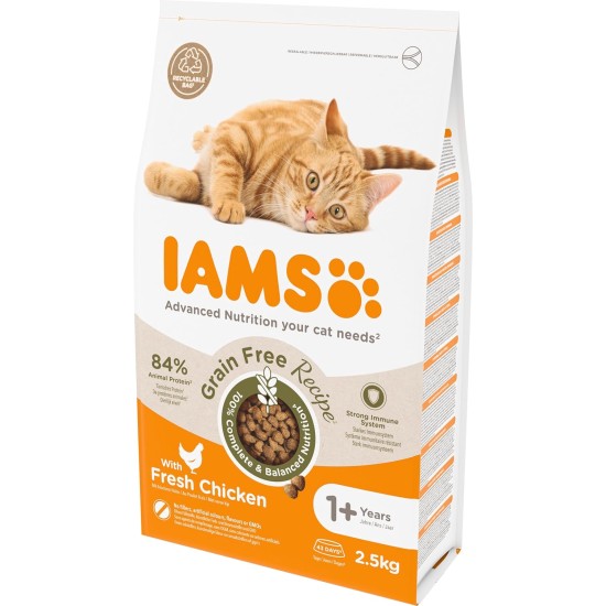 IAMS Cat Food Grain-Free with Chicken - Dry Food for Adult Cats from 1 Year Old, 2.5 kg IAMS Cat Food Grain-Free with Chicken - Dry Food for Adult Cats from 1 Year Old, 2.5 kg