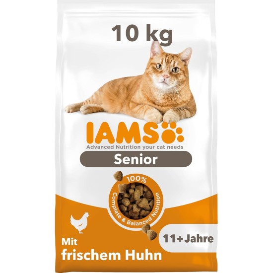 IAMS Senior Dry Cat Food with Chicken - Dry Food for Older Cats from 11 Years, 10 kg IAMS Senior Dry Cat Food with Chicken - Dry Food for Older Cats from 11 Years, 10 kg