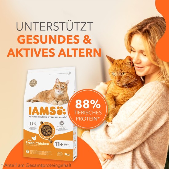 IAMS Senior Dry Cat Food with Chicken - Dry Food for Older Cats from 11 Years, 10 kg IAMS Senior Dry Cat Food with Chicken - Dry Food for Older Cats from 11 Years, 10 kg