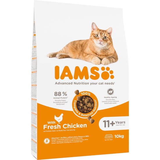 IAMS Senior Dry Cat Food with Chicken - Dry Food for Older Cats from 11 Years, 10 kg IAMS Senior Dry Cat Food with Chicken - Dry Food for Older Cats from 11 Years, 10 kg