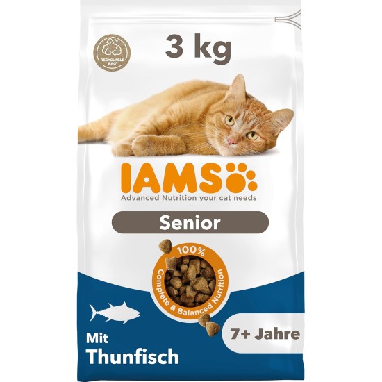 IAMS Senior Katzenfutter trocken mit Thunisch - Trockenfutter für ältere Katzen ab 7 Jahren, 3 kg IAMS Senior Katzenfutter trocken mit Thunisch - Trockenfutter für ältere Katzen ab 7 Jahren, 3 kg