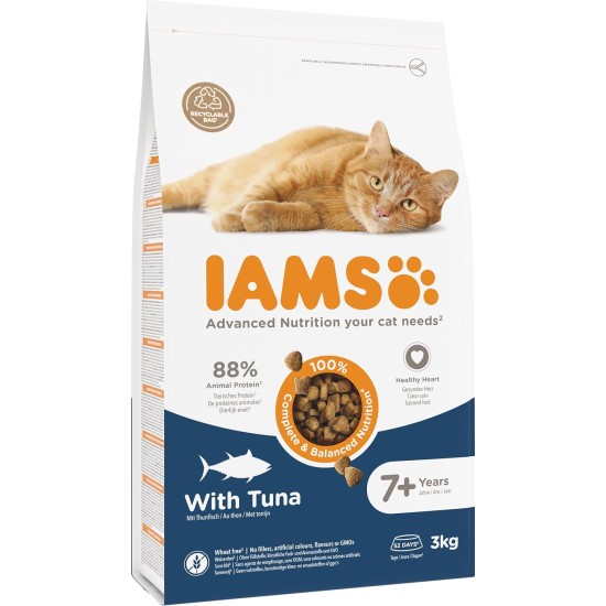 IAMS Senior Katzenfutter trocken mit Thunisch - Trockenfutter für ältere Katzen ab 7 Jahren, 3 kg IAMS Senior Katzenfutter trocken mit Thunisch - Trockenfutter für ältere Katzen ab 7 Jahren, 3 kg
