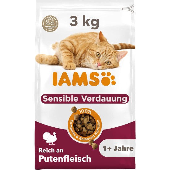 IAMS Sensitive Digestion Cat Food Dry with Turkey - Dry Food for Cats with Sensitive Stomachs from 1 Year, 3 kg IAMS Sensitive Digestion Cat Food Dry with Turkey - Dry Food for Cats with Sensitive Stomachs from 1 Year, 3 kg
