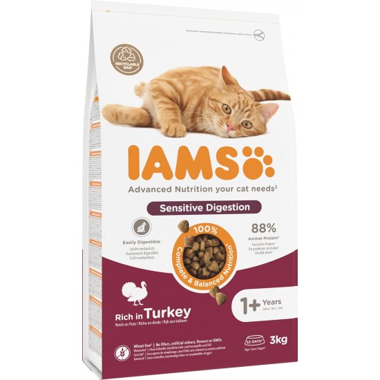 IAMS Sensitive Digestion Cat Food Dry with Turkey - Dry Food for Cats with Sensitive Stomachs from 1 Year, 10 kg IAMS Sensitive Digestion Cat Food Dry with Turkey - Dry Food for Cats with Sensitive Stomachs from 1 Year, 10 kg
