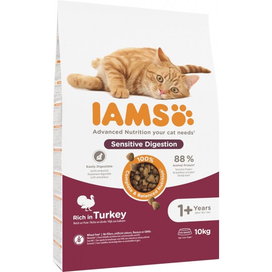 IAMS Sensitive Digestion Cat Food Dry with Turkey - Dry Food for Cats with Sensitive Stomachs from 1 Year, 10 kg IAMS Sensitive Digestion Cat Food Dry with Turkey - Dry Food for Cats with Sensitive Stomachs from 1 Year, 10 kg