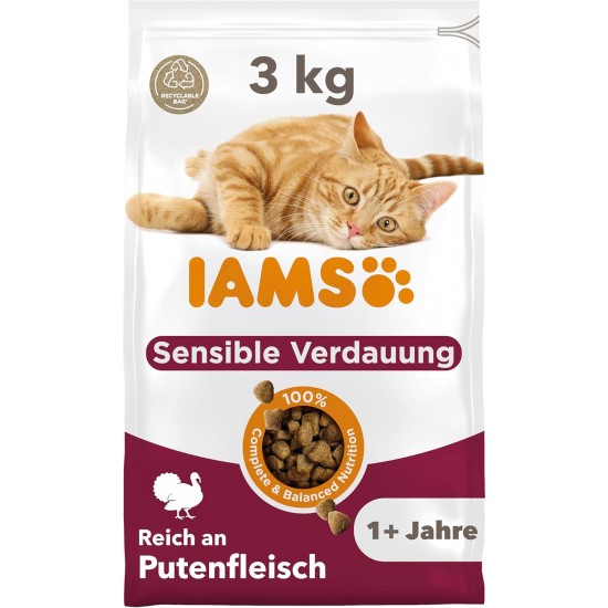 IAMS Sensitive Digestion Cat Food Dry with Turkey - Dry Food for Cats with Sensitive Stomachs from 1 Year, 10 kg IAMS Sensitive Digestion Cat Food Dry with Turkey - Dry Food for Cats with Sensitive Stomachs from 1 Year, 10 kg