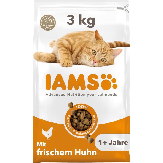 IAMS for Vitality Dry Cat Food with Chicken — Dry Food for Cats Aged 1-6 Years, 3 kg (Pack of 1) IAMS for Vitality Dry Cat Food with Chicken — Dry Food for Cats Aged 1-6 Years, 3 kg (Pack of 1)