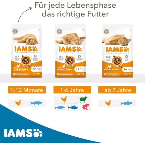 IAMS for Vitality Dry Cat Food with Chicken — Dry Food for Cats Aged 1-6 Years, 3 kg (Pack of 1) IAMS for Vitality Dry Cat Food with Chicken — Dry Food for Cats Aged 1-6 Years, 3 kg (Pack of 1)