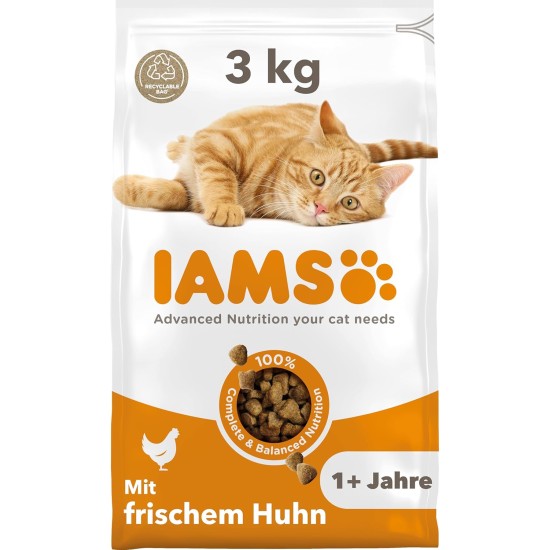 IAMS for Vitality Dry Cat Food with Chicken — Dry Food for Cats Aged 1-6 Years, 3 kg (Pack of 1) IAMS for Vitality Dry Cat Food with Chicken — Dry Food for Cats Aged 1-6 Years, 3 kg (Pack of 1)