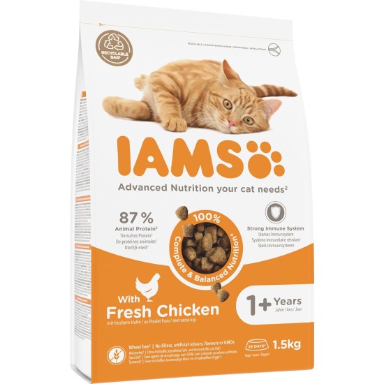 IAMS for Vitality Dry Cat Food with Chicken — Dry Food for Cats Aged 1-6 Years, 3 kg (Pack of 1) IAMS for Vitality Dry Cat Food with Chicken — Dry Food for Cats Aged 1-6 Years, 3 kg (Pack of 1)