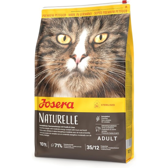 JOSERA Naturelle (1 x 10 kg) | Adult | Premium Dry Food for Adult Sterilised Cats | Poultry & Trout | with Moderate Fat Content | Grain-Free | Cat Food | Pack of 1 JOSERA Naturelle (1 x 10 kg) | Adult | Premium Dry Food for Adult Sterilised Cats | Poultry & Trout | with Moderate Fat Content | Grain-Free | Cat Food | Pack of 1