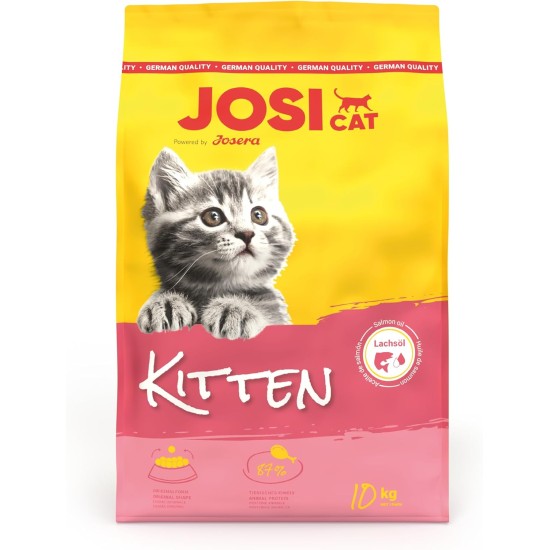 JosiCat Kitten (1 x 10 kg) Junior Premium Dry Food for Growing and Carrying & Lactating Cats with High Energy Content & Valuable Salmon Oil & Vitamins Powered by Josera Pack of 1 JosiCat Kitten (1 x 10 kg) Junior Premium Dry Food for Growing and Carrying & Lactating Cats with High Energy Content & Valuable Salmon Oil & Vitamins Powered by Josera Pack of 1