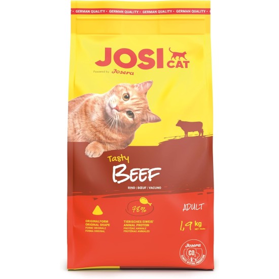 JosiCat Tasty Beef (7 x 650 g) | Adult | Premium Dry Food for Cats | with Hearty Beef - Very Well Tolerated Formula | Powered by Josera | Cat Food | Complete Food | Pack of 7 JosiCat Tasty Beef (7 x 650 g) | Adult | Premium Dry Food for Cats | with Hearty Beef - Very Well Tolerated Formula | Powered by Josera | Cat Food | Complete Food | Pack of 7