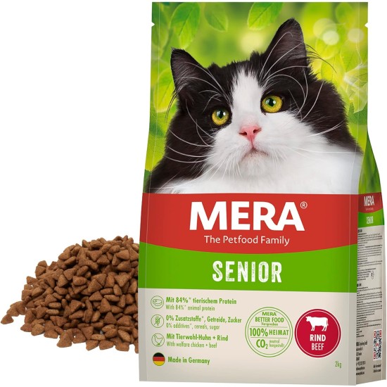 MERA Cats Senior Beef Dry Food for Sensitive Cats, Grain-Free & Sustainable, Cat Dry Food with High Meat Content, 2 kg MERA Cats Senior Beef Dry Food for Sensitive Cats, Grain-Free & Sustainable, Cat Dry Food with High Meat Content, 2 kg