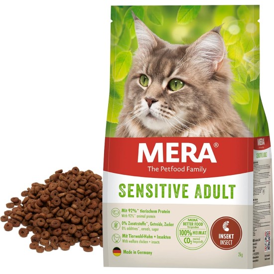 MERA Cats Sensitive Adult Insect, Trockenfutter für sensible Katzen, getreidefrei & nachhaltig, Katzentrockenfutter mit hohem Fleischanteil und Insektenprotein, 2 kg MERA Cats Sensitive Adult Insect, Trockenfutter für sensible Katzen, getreidefrei & nachhaltig, Katzentrockenfutter mit hohem Fleischanteil und Insektenprotein, 2 kg