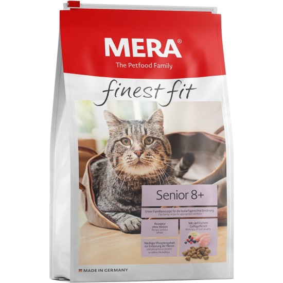 MERA Finest fit Senior 8+, Dry Cat Food for Older Cats from 8 Years, Dry Food from Fresh Poultry and Rice, Healthy Food with Glucosamine, No Sugar, 1.5 kg MERA Finest fit Senior 8+, Dry Cat Food for Older Cats from 8 Years, Dry Food from Fresh Poultry and Rice, Healthy Food with Glucosamine, No Sugar, 1.5 kg