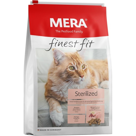 MERA finest fit Sterilized Dry Cat Food for Sterilised or Neutered Cats, Dry Food from Fresh Poultry and Rice, Low-Fat Food without Sugar (1.5 kg) MERA finest fit Sterilized Dry Cat Food for Sterilised or Neutered Cats, Dry Food from Fresh Poultry and Rice, Low-Fat Food without Sugar (1.5 kg)