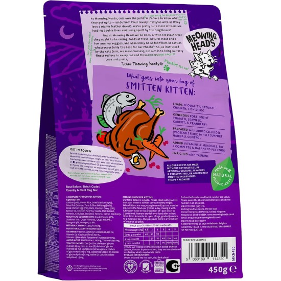 Meowing Heads Dry Cat Food for Kittens - Smitten Kitten - 100% Natural Fish and Chicken with No Artificial Flavours, Good for Healthy Brain Development, 1.5 kg Meowing Heads Dry Cat Food for Kittens - Smitten Kitten - 100% Natural Fish and Chicken with No Artificial Flavours, Good for Healthy Brain Development, 1.5 kg
