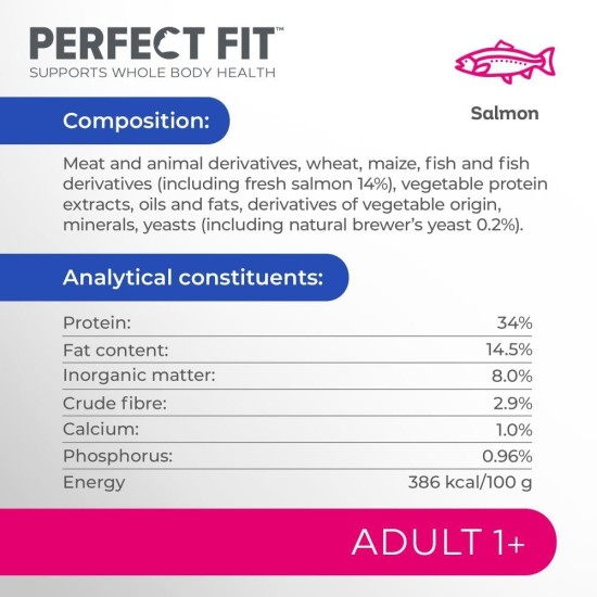 PERFECT FIT Adult Dry Food for Adult Cats from 1 Year - Salmon, 7 kg (1 Bag) PERFECT FIT Adult Dry Food for Adult Cats from 1 Year - Salmon, 7 kg (1 Bag)