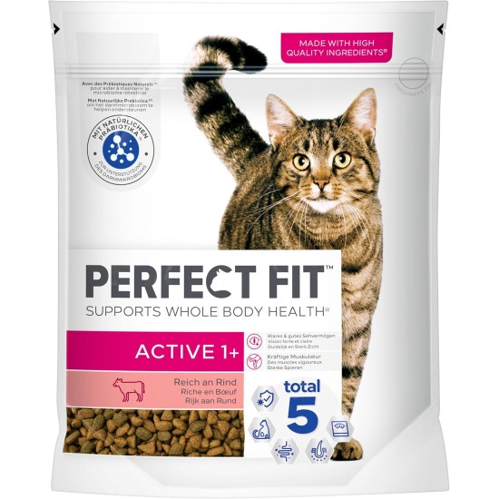 PERFECT FIT Adult Dry Food for Adults, Active Cats from 1 Year - Beef, 750 g (6 Bags) PERFECT FIT Adult Dry Food for Adults, Active Cats from 1 Year - Beef, 750 g (6 Bags)