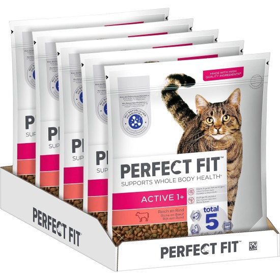 PERFECT FIT Adult Dry Food for Adults, Active Cats from 1 Year - Beef, 750 g (6 Bags) PERFECT FIT Adult Dry Food for Adults, Active Cats from 1 Year - Beef, 750 g (6 Bags)
