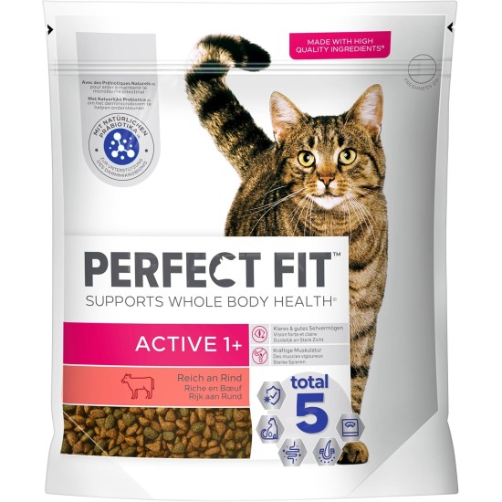 PERFECT FIT Adult Dry Food for Adults, Active Cats from 1 Year - Beef, 750 g (6 Bags) PERFECT FIT Adult Dry Food for Adults, Active Cats from 1 Year - Beef, 750 g (6 Bags)