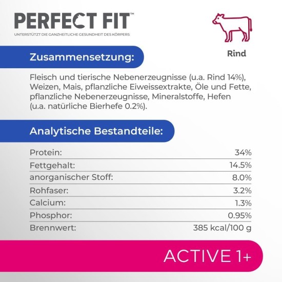 PERFECT FIT Adult Dry Food for Adults, Active Cats from 1 Year - Beef, 750 g (6 Bags) PERFECT FIT Adult Dry Food for Adults, Active Cats from 1 Year - Beef, 750 g (6 Bags)