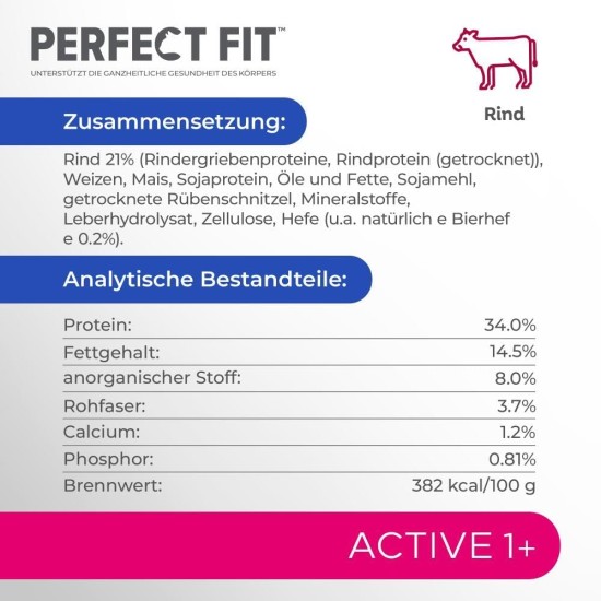 PERFECT FIT Adult Dry Food for Adults, Active Cats from 1 Year - Beef, 750 g (6 Bags) PERFECT FIT Adult Dry Food for Adults, Active Cats from 1 Year - Beef, 750 g (6 Bags)