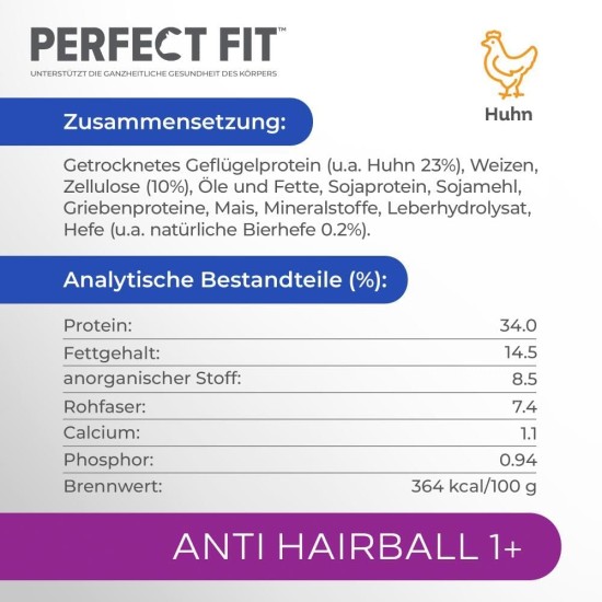 PERFECT FIT™ Katze Beutel Anti Hairball 1+ mit Huhn 6 x 750g PERFECT FIT™ Katze Beutel Anti Hairball 1+ mit Huhn 6 x 750g